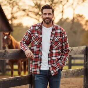 VintageDickies Red & Blue Plaid Flannel Shirt | 100% Cotton Lumberjack Style | L